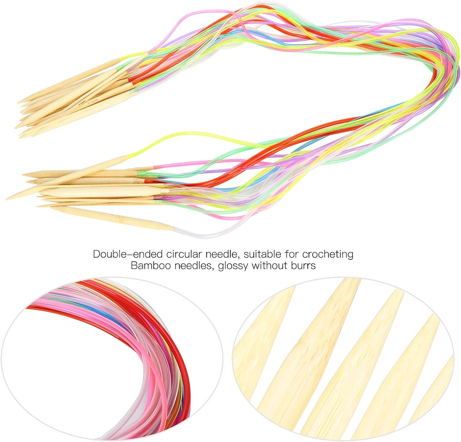 Knitting Needles Set, 18Pcs Circular Needle Bamboo for Knitting Scarves for Sweaters(120Cm+Accessories Bag) image number 3