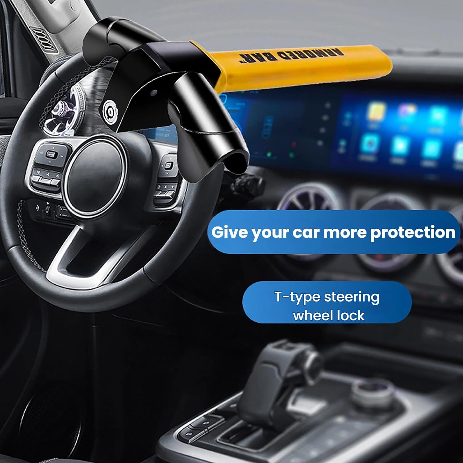 Steering Wheel Lock for Cars, Universal Auto Anti-Theft Lock with 2 Keys - Highly Visible Security Device for Car, Truck, SUV, Van - Easy to Install & Store, Deterrent against Vehicle Theft (Yellow) image number 6