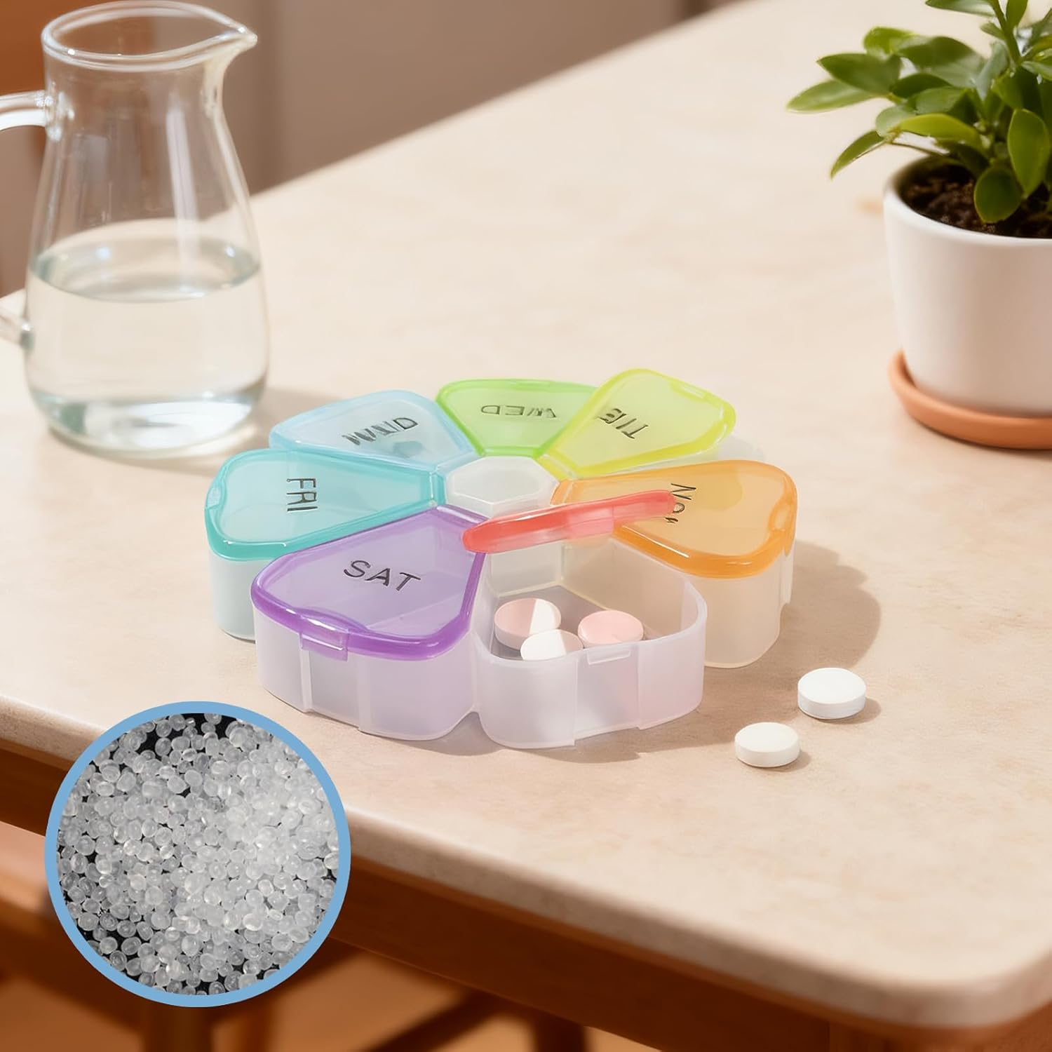 1Pack Weekly Pill Organiser, Cute Pill Box 7 Day 1 Times a Day, Portable Travel Tablet Organiser with 7 Large Compartments, for Vitamins Supplements Medication(Rainbow) image number 1