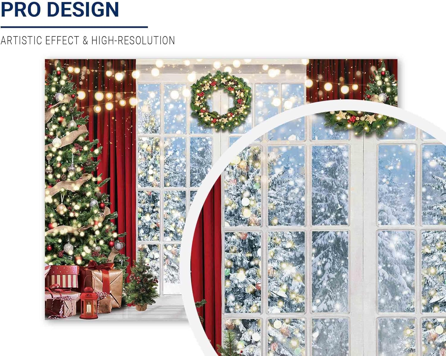 Allenjoy 96" X 72" Christmas Window Backdrop for Photography Winter Merry Xmas Tree Background Snow Holiday Photobooth Portrait Party Banner Festival Photo Studio Props Supplies image number 6