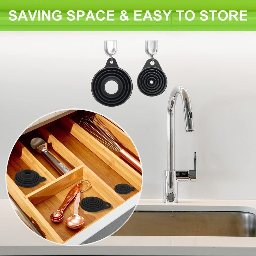 Kitchen Funnel Set, 3 Sizes of Food Grade Funnels for Filling Bottles, Premium Silicone Collapsible Funnel for Transferring Liquid, Powder Transfer, Large Wide Mouth Canning Funnel, Small Funnel image number 2