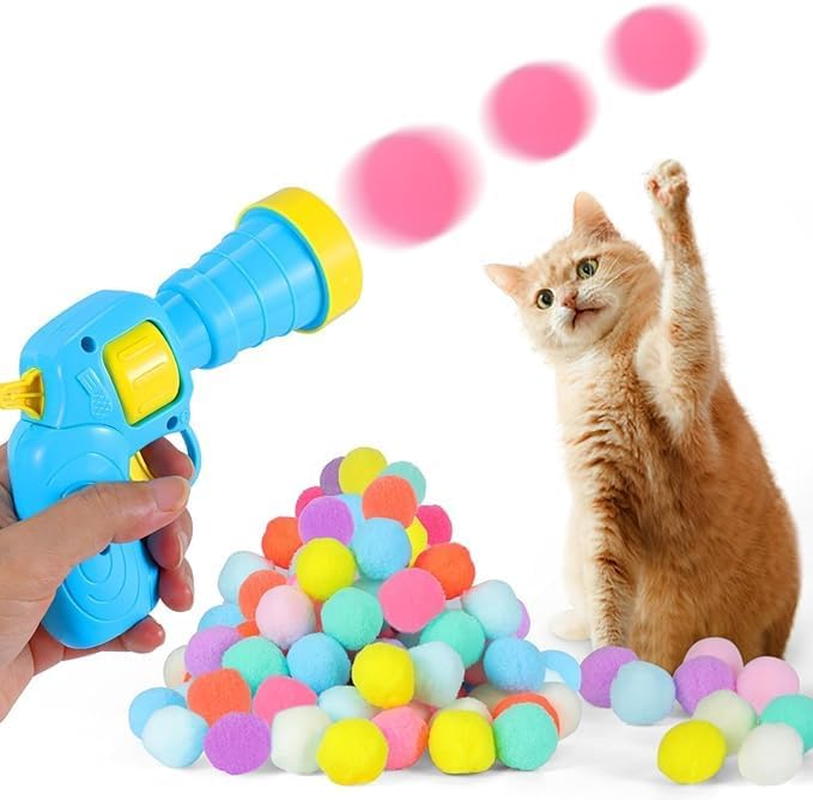 1Pcs Cat Ball Launcher + 100 Pcs 3 Cm Cat Toy Balls(New Upgraded),Silent Plush Elastic Cat Ball Toy,Interactive Cat Toys for Indoor Cats Kitten Toys,Plush Ball Shoot Gun for Kitty (100Pcs) image number 3