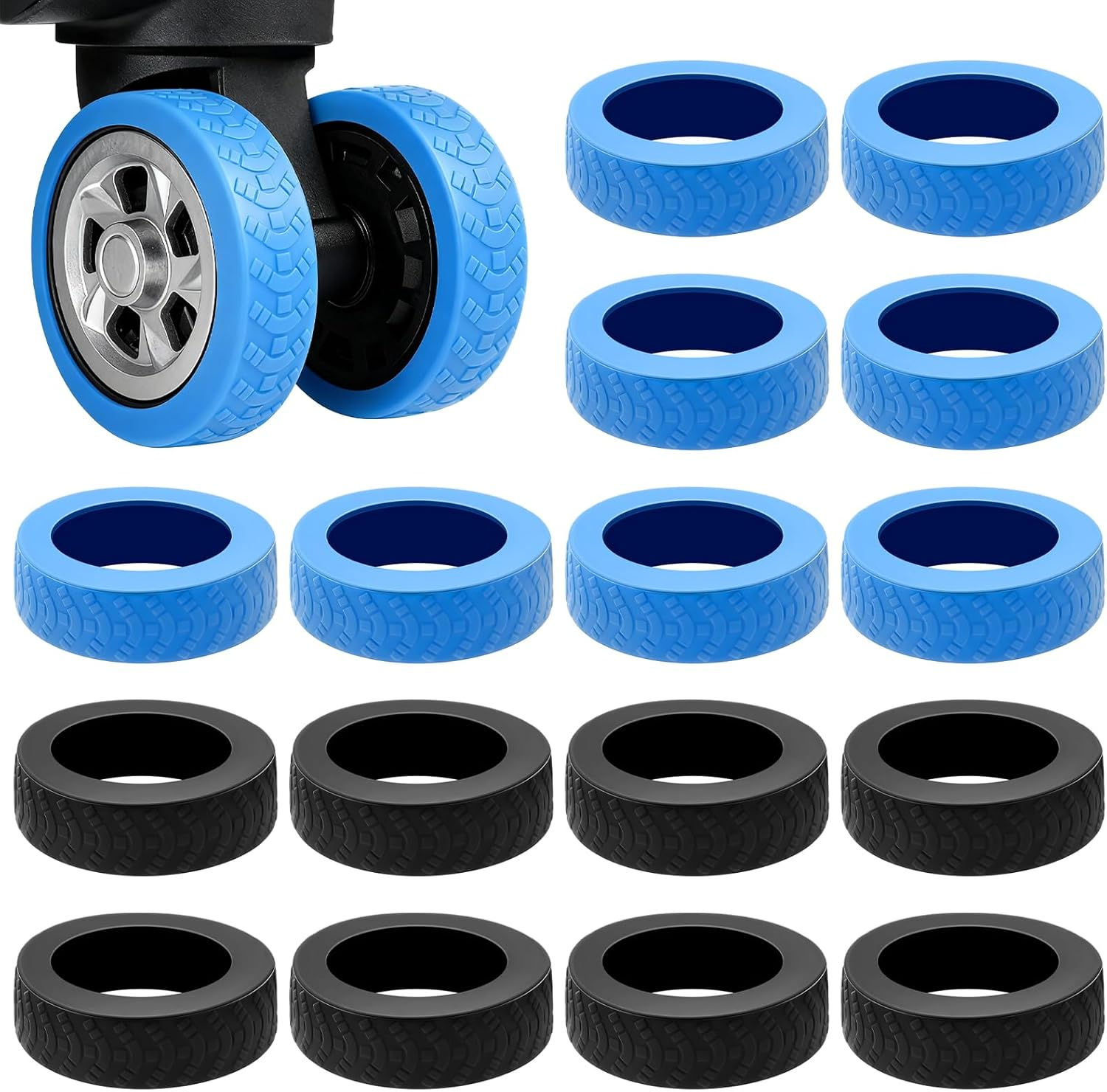 HAIKING Luggage Wheels Covers, 16 PCS Silicone Reduce Noise Luggage Accessories for Most Spinner Wheels Suitcase (5 X 1.5Cm/1.96 X 0.59In) image number 1