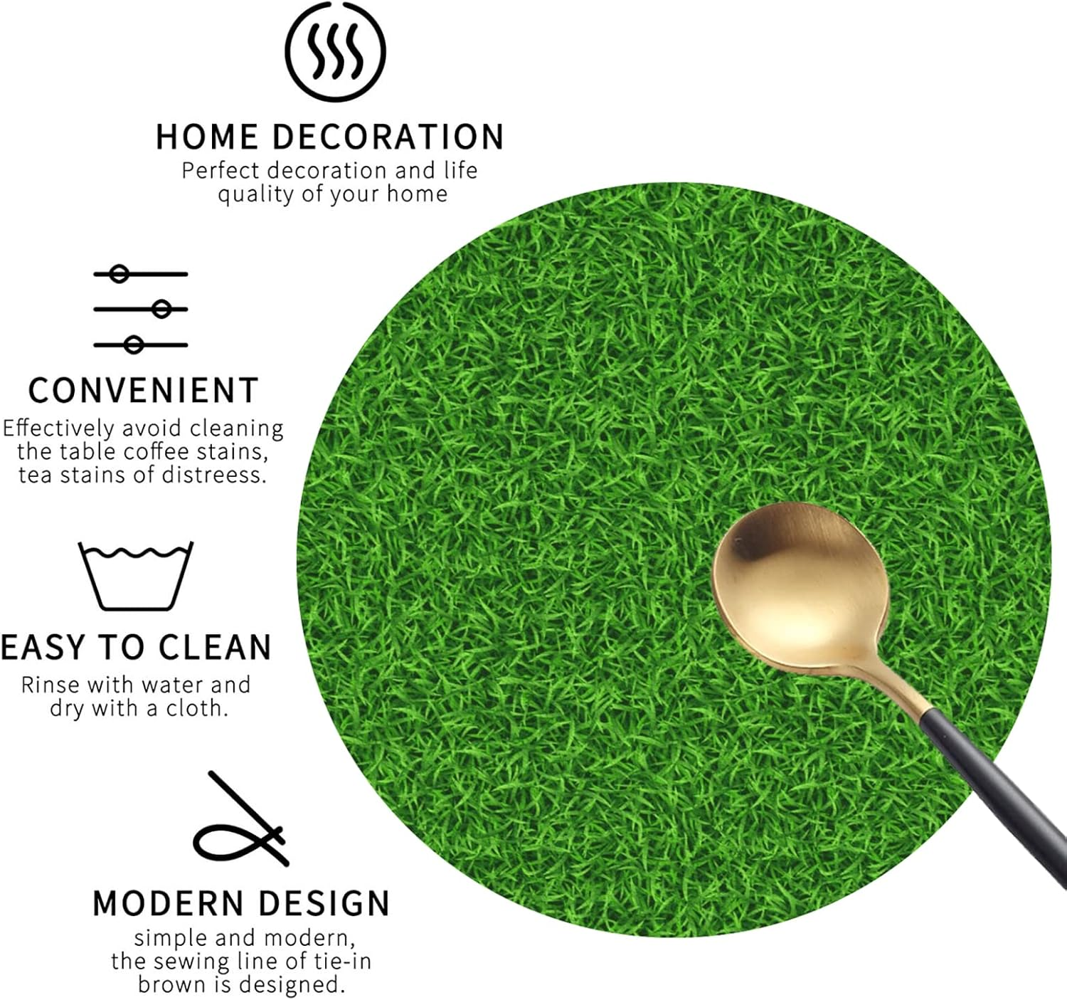 Coasters for Drinks Set of 6, Green Grass Drink Coasters for Coffee Table, Cute Farmhouse Leather Coaster for Cup Kitchen Bar Home Decor Housewarming Gift image number 2