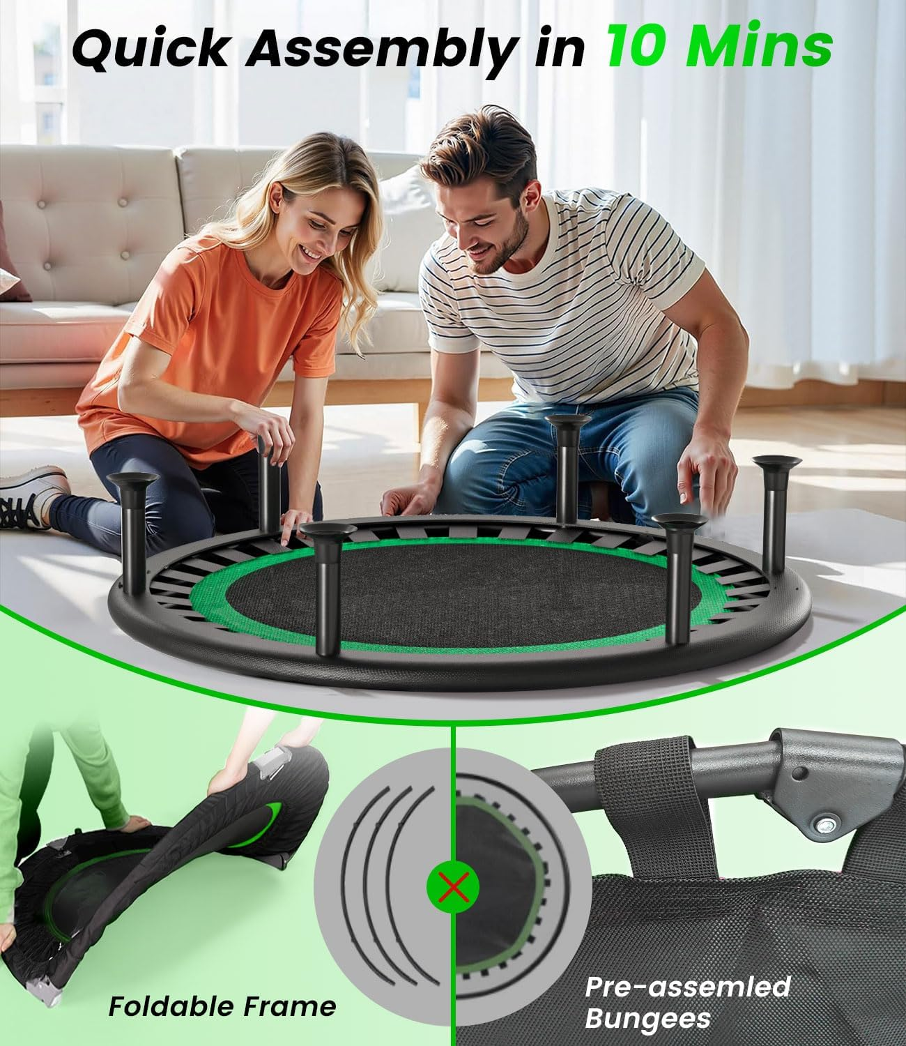 Mini Trampoline for Kids Adults - 48" Foldable Fitness Rebounder Mini Trampolines image number 4