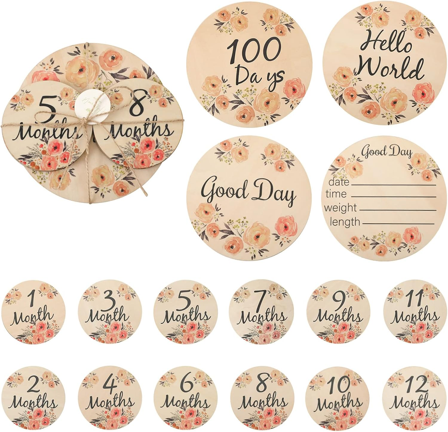 Promise Babe Milestone Numbers Props, Baby Wooden Milestone Cards Weekly Monthly Growth Milestone Signs Baby Announcement Props 8Pcs image number 5