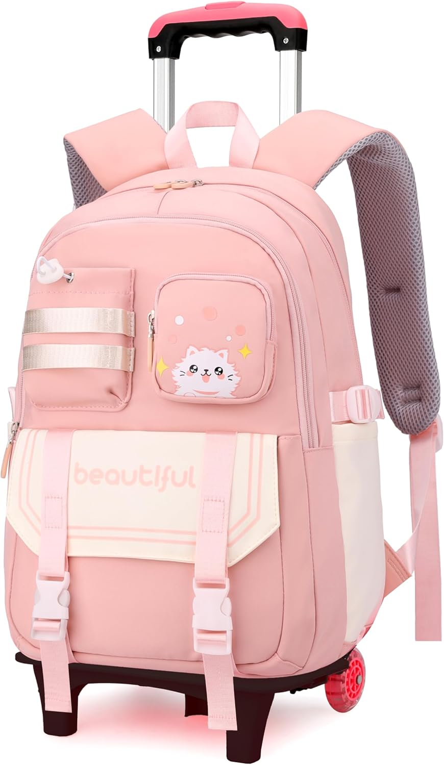 ETAISHOW Cat Print Rolling Backpack for Girls Kids Backpack with Wheels Roller Bookbag Trolley School Bag Wheeled Bag