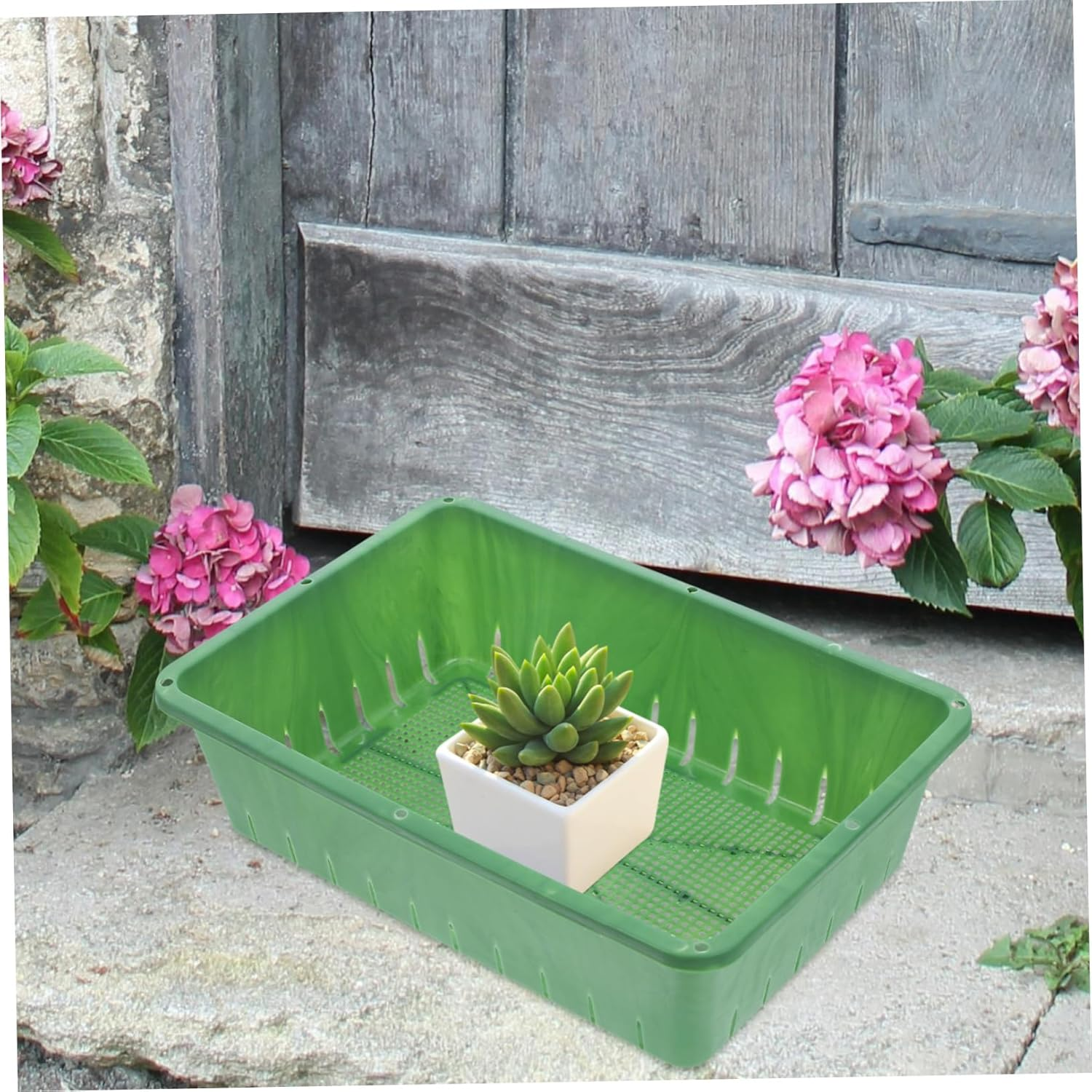 GAROZATION 2 Pcs Plastic Seedling Trays for Indoor Gardening, 26X18X7Cm Small Rectangular Growing Tray Breathable Design for Air Circulation, Garden Plants Starter Germination Plate image number 3
