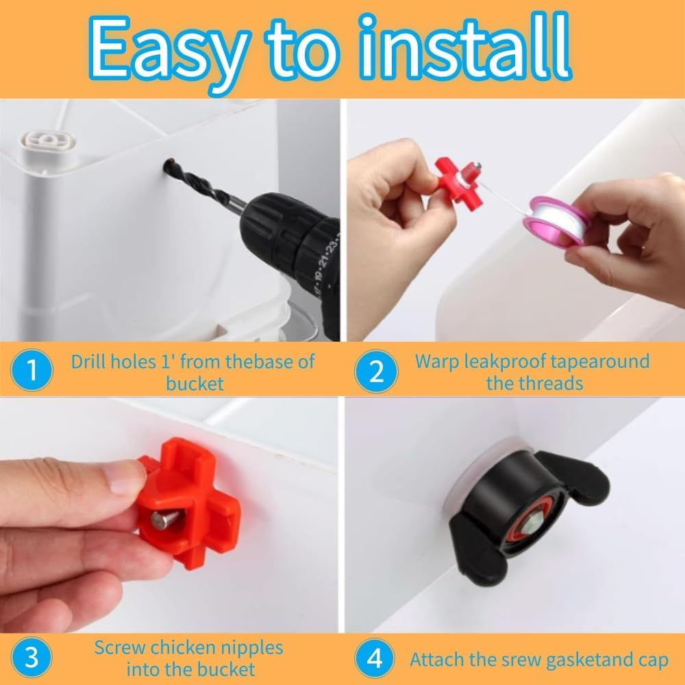 Auto Chicken Waterer，Poultry Watering System for Chicken Coop ， Leakproof Water Dispenser with Drill Bits Horizontal Chick Feeder for Bird Quail Farm image number 5