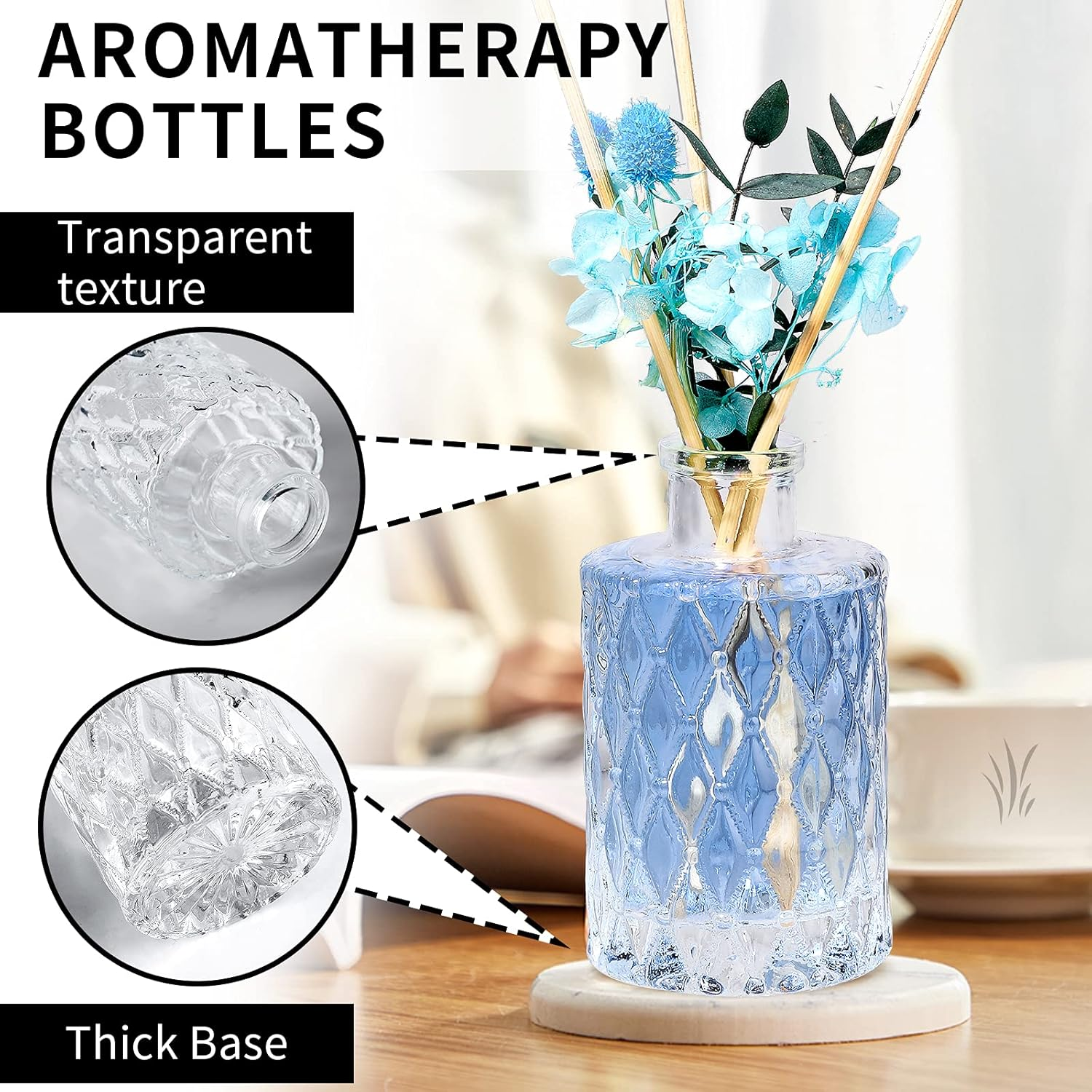 Reed Diffuser Glass Bottles Empty Set of 4 DIY Clear Decorative Bottles Fragrance Vase Jars Oil Diffusers Container with Sticks for Home Office Desk Wedding Valentine Decor Car Girl Women