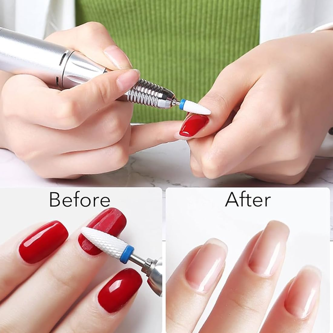 MIRKUZI Nail Files & Polishing Blocks 2 Piece Ceramic Nail Drill Bit Set, Electric Nail Clipper Drill Set, Ceramic Nail Drill Attachment, Corn Shape Ceramic Drill Bit (Blue Red) image number 4