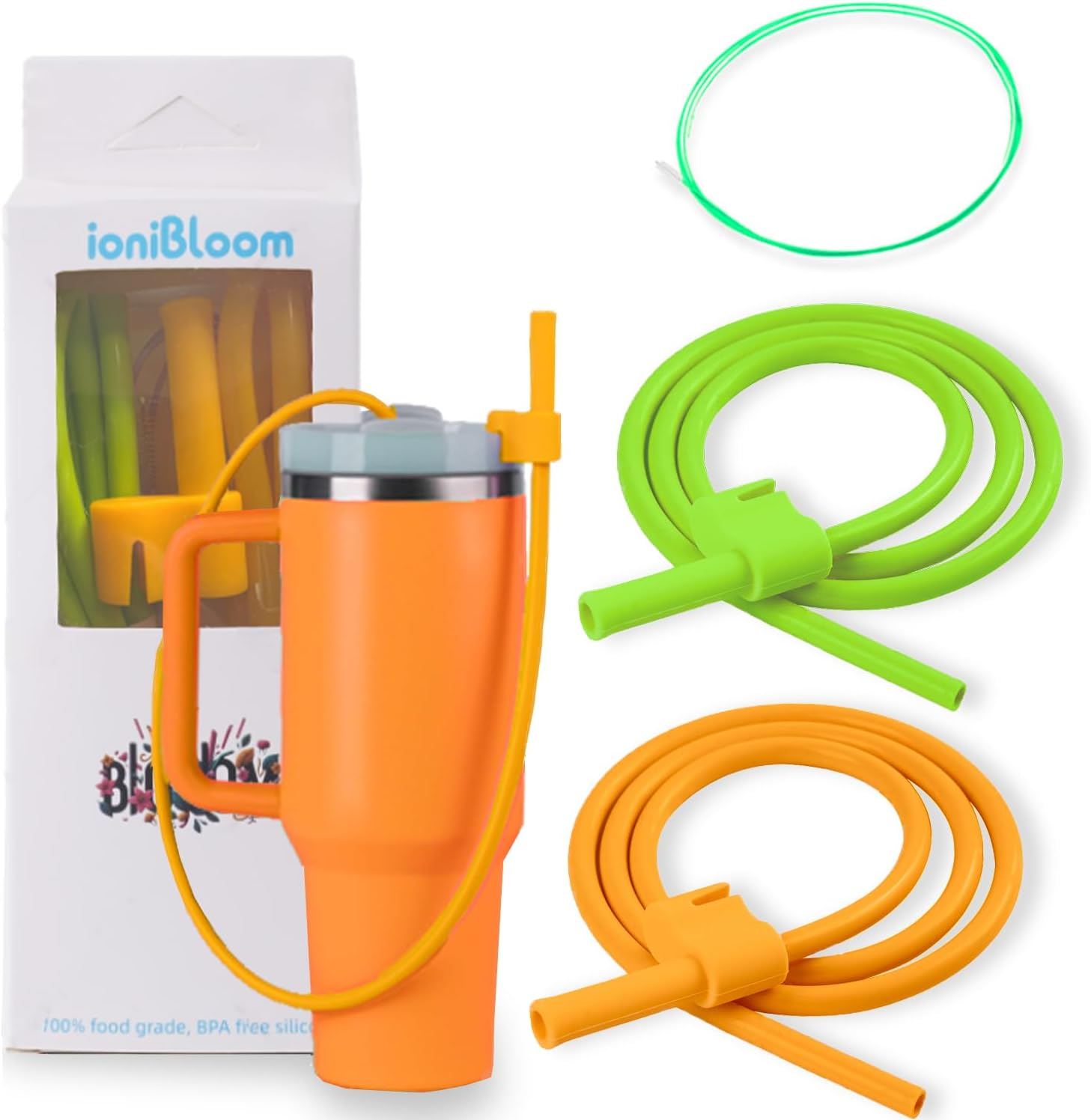 Flexible & Easy Sip: Extendable Reusable Silicone Straws - Innovative 35" Design, Fits 40 & 30 64 Oz Tumblers, Soft and Safe Accessories for Stanley Tumbler(Light Color Combination)