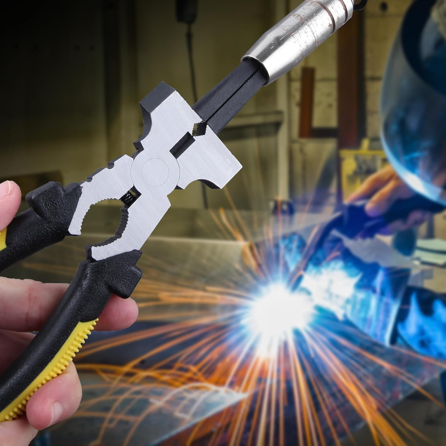 SPEEDWOX Mig Welding Pliers with Measurement Holes 7-In-1 Multi-Function Welding Pliers 7" Welding Hand Tool Mig Nozzle Cleaner Slag Hammer for Scraping Spatter, Wire Drawing and Cutting image number 6