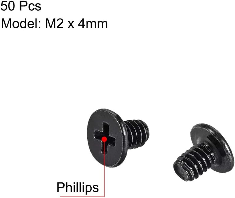 Uxcell M2X4Mm Phillips Screw Fastener Black 3.8Mm Dia Screw Head for Laptop PC TV Fan Audio Switch 50Pcs image number 1