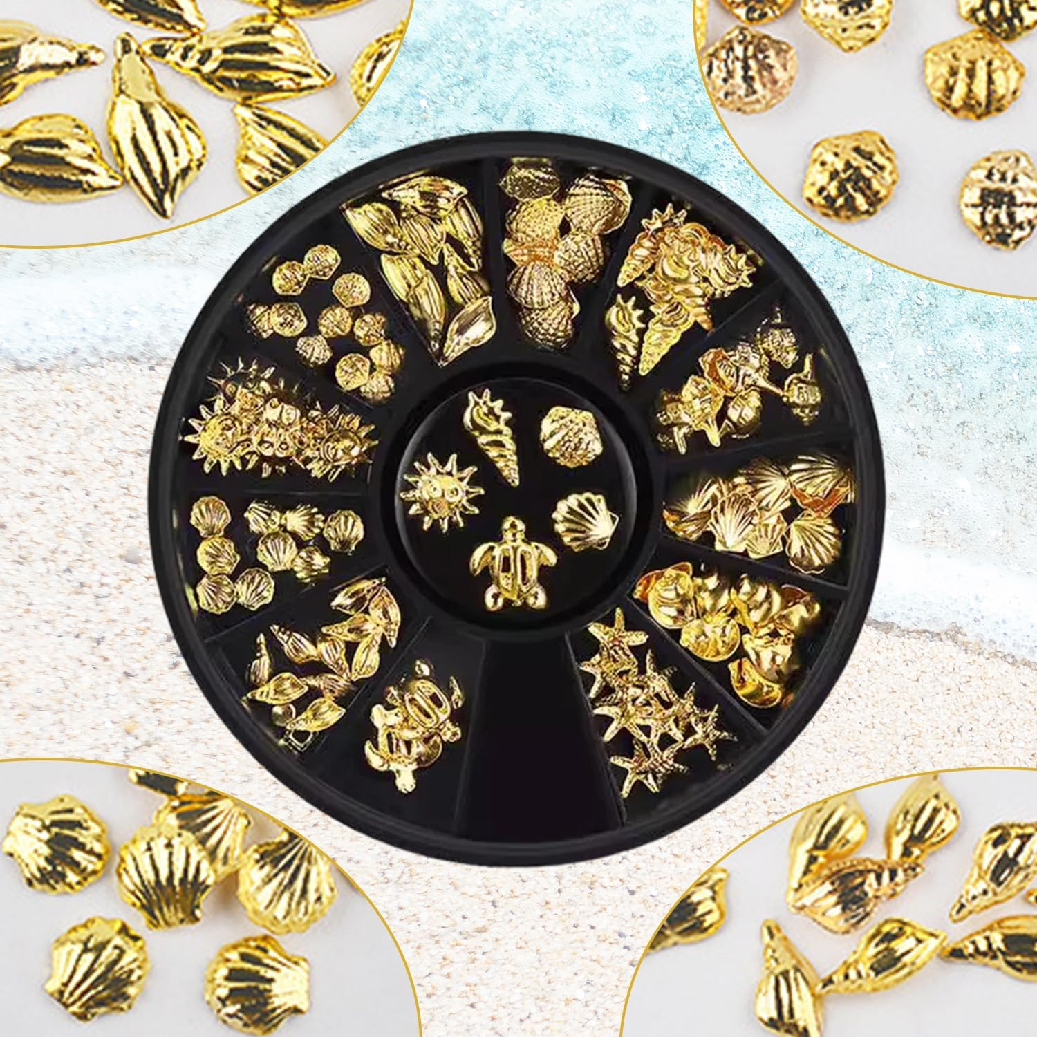 Nail Charms Gold, 122 Pieces 3D Gel Nail Art Charms Nails, Ocean Summer Sea Star Shell Rivets Charm Set, Metal Nail Design for Gel and Acrylic Nails, Golden 3D Nail Art DIY image number 5