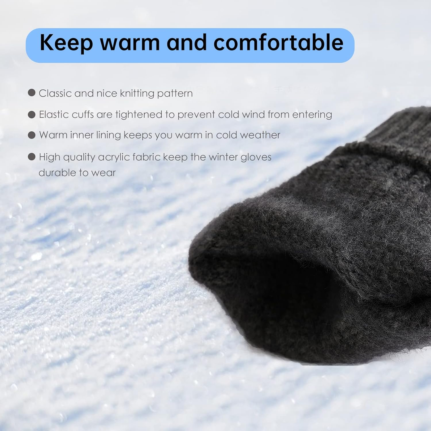 Long Keeper 2 Pairs Winter Touch Screen Gloves Unisex Warm Lined Knit Gloves Winter Gloves for Men Women Driving Running Texting Gloves Elastic Cuff image number 3