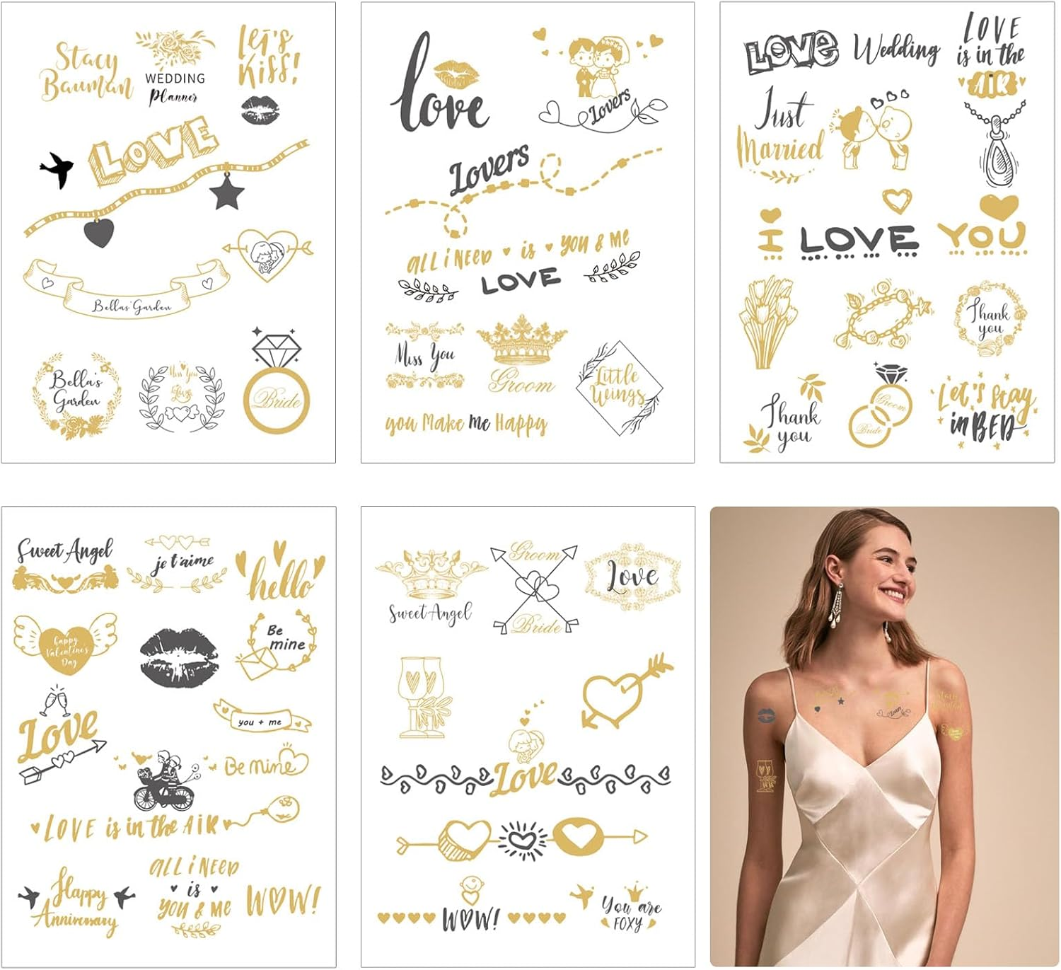 Wedding Tattoos, 10 Sheets Temporary Tattoos, Gold Hot Stamping Team Bride Tattoo, Waterproof, Temporary Tattoo, Bride Team, Bridal Wedding Tattoo for Wedding Decorations