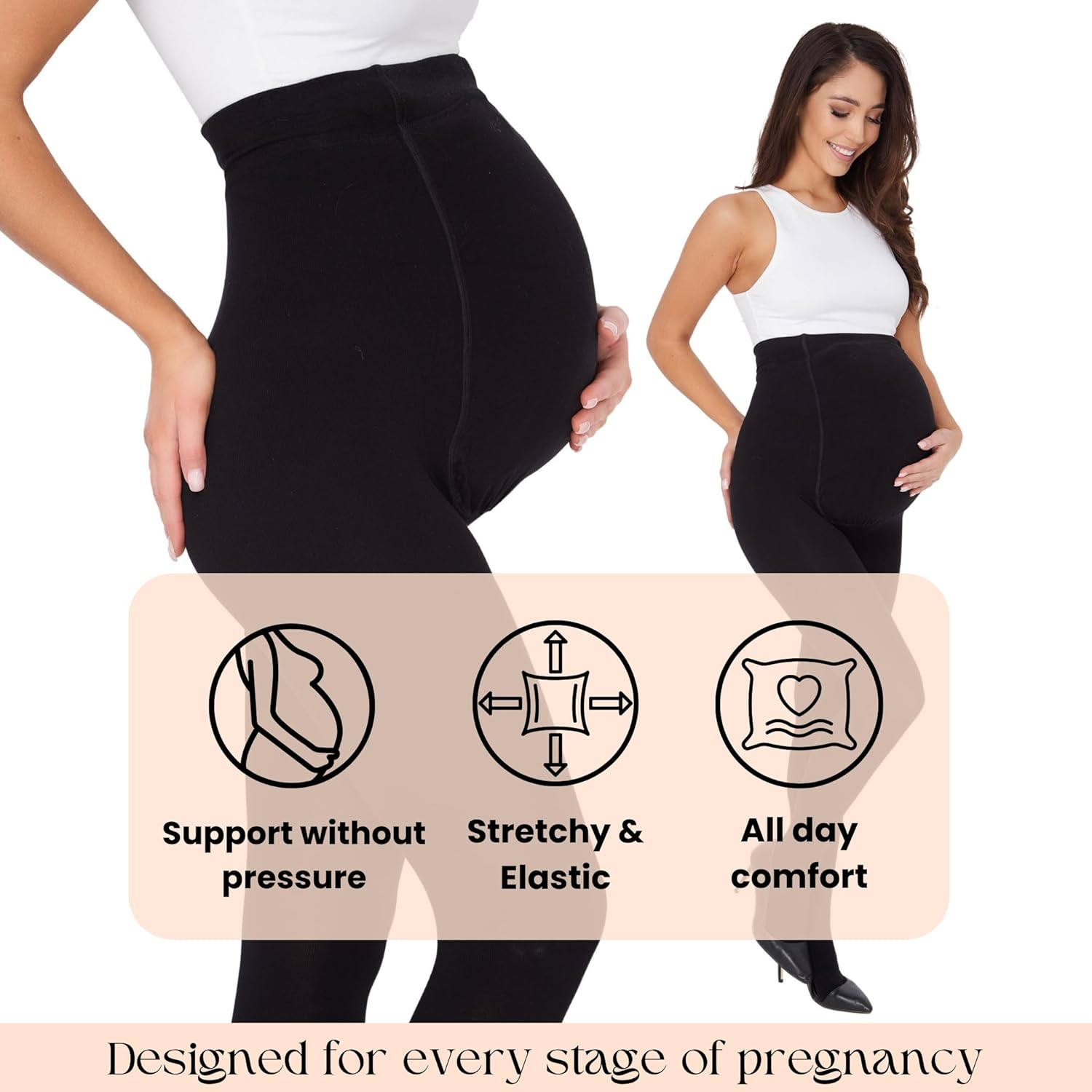 OVISSA Maternity Thick Tights 600 DEN Opaque Winter Pregnancy Tights with Adjustable Waist High-Waisted Ultra-Thick Cotton Pantyhose for Women, Sizes XS-XL image number 3