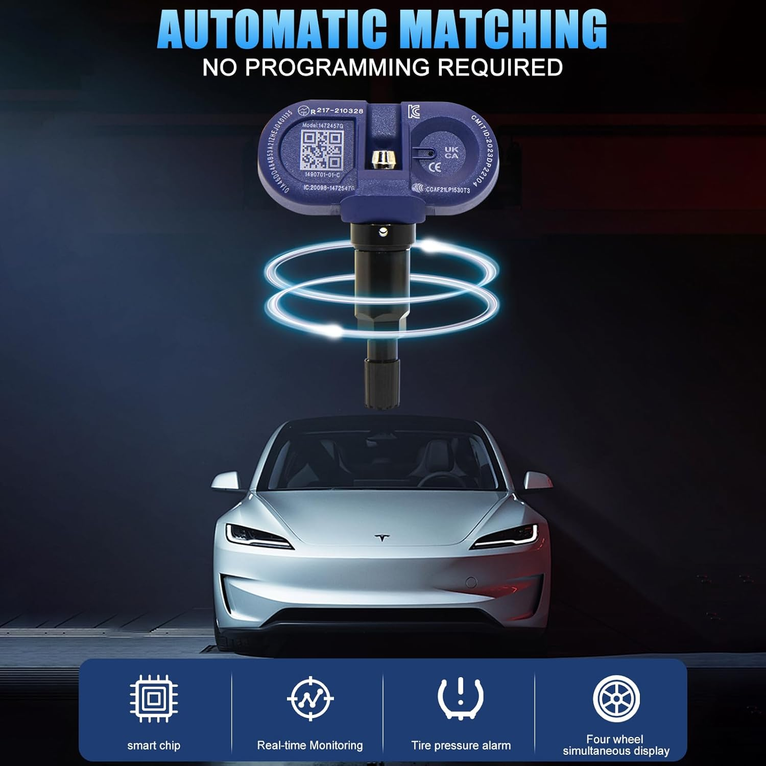 7JI Bluetooth Tyre Pressure Monitoring Kompatibel for TESLA, Reifendrucksensor TPMS Sensor System for since 2020 Tesla Model S/3/X/Y, BLE-TESLA OEM Replacement Soren Metal Valve image number 1