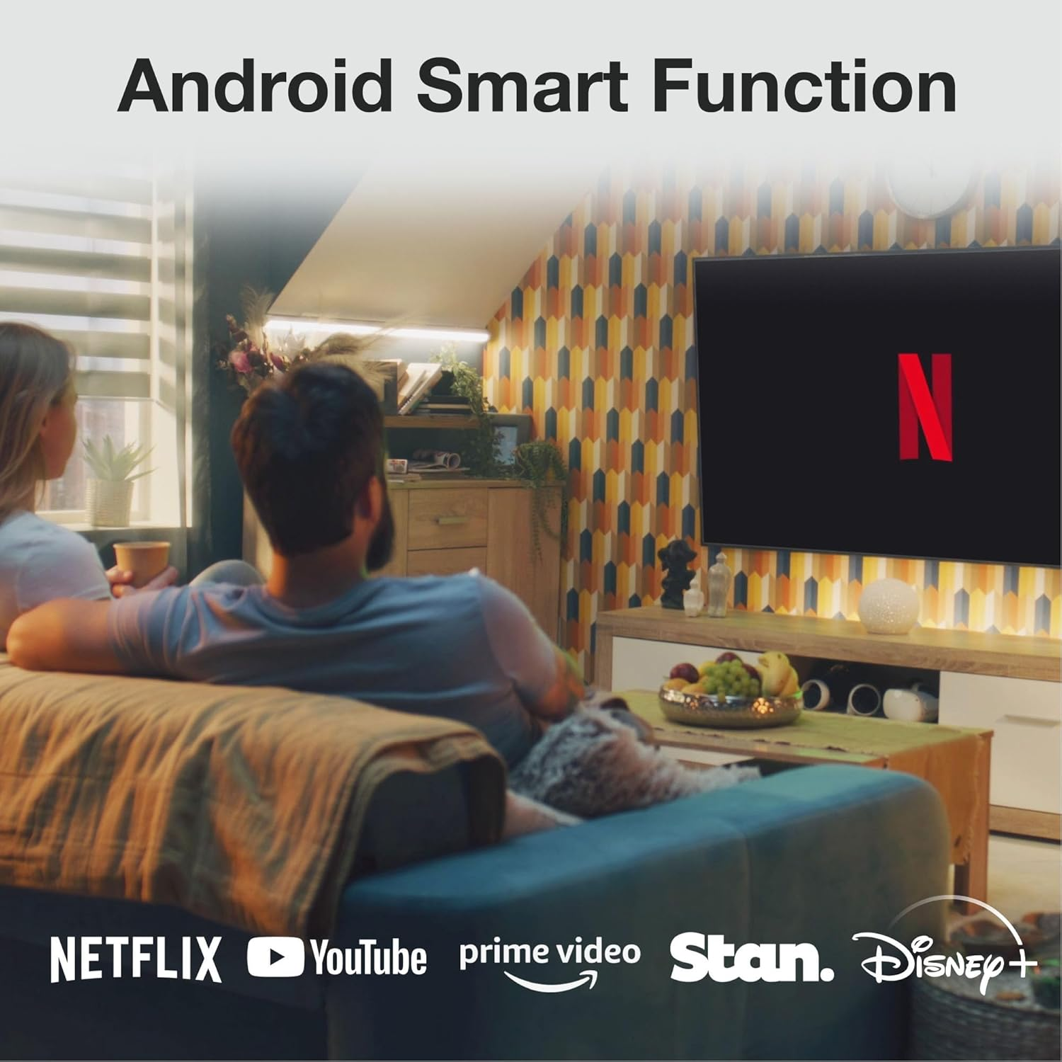 Laser Android LED Full HD 1080P Projector, Dual 3W Speakers, Removable Rechargeable Battery, 120 Inch Screen Included - Wireless Streaming with Bluetooth 5.4, Wifi 6, Built-In Android OS image number 1