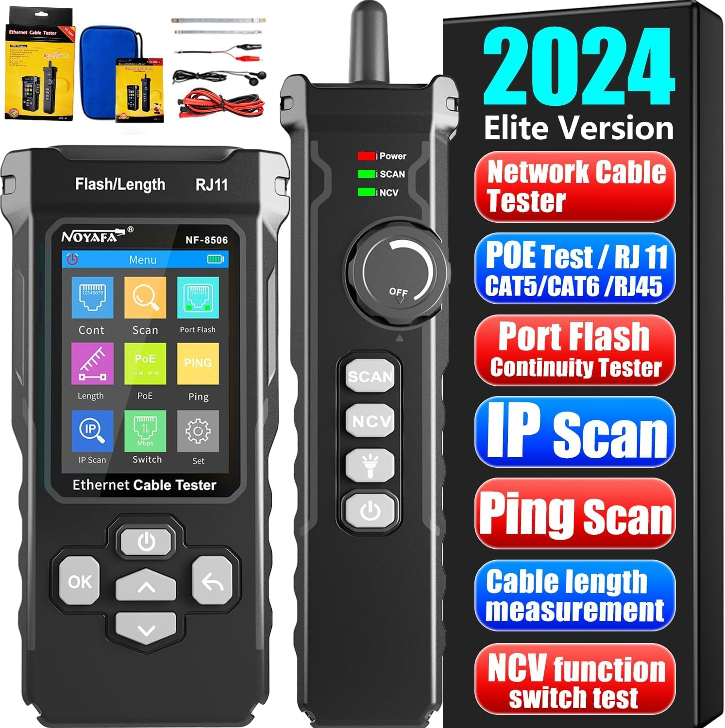 New Upgraded Network Cable Tester with Optical Power Meter VFL, CAT5 CAT6 Cable Toner Ethernet Cable Tester, RJ45 Network Tester for Telephone, Ethernet, Video, Poe Ethernet Tester Wire Tracer