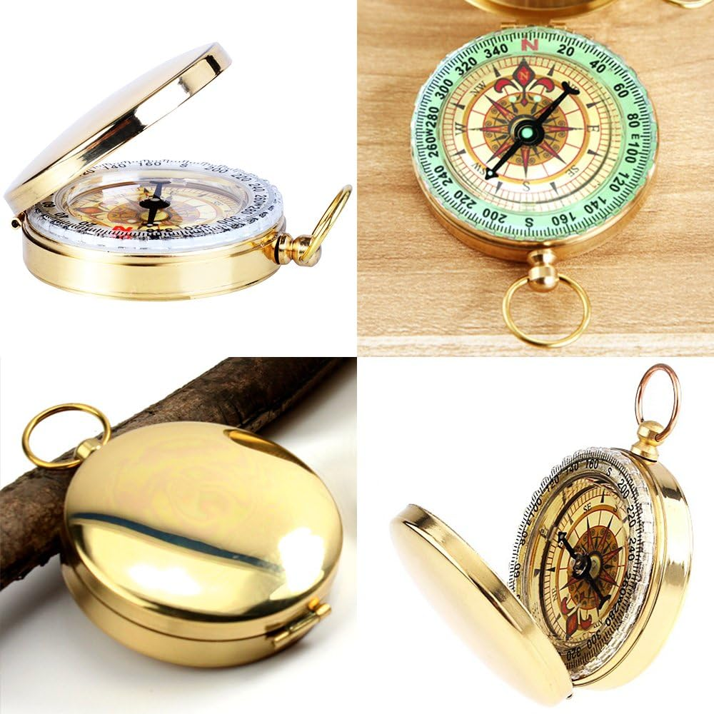 Military Compass Glow in the Dark, MAXIN Portable Pocket Watch Flip-Open Compass Waterproof for Camping, Hiking and Other Outdoor Activities. (Golden) image number 5
