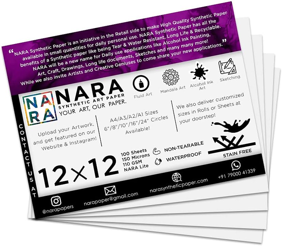 NARA Alcohol Ink Paper | Paper for Alcohol Ink Art Painting | 12 Inches X 12 Inches (12&rdquo;X12&rdquo;) | 150 Microns/110 GSM | Mediumpaper | 10 Sheets| 100% Stain-Free image number 3