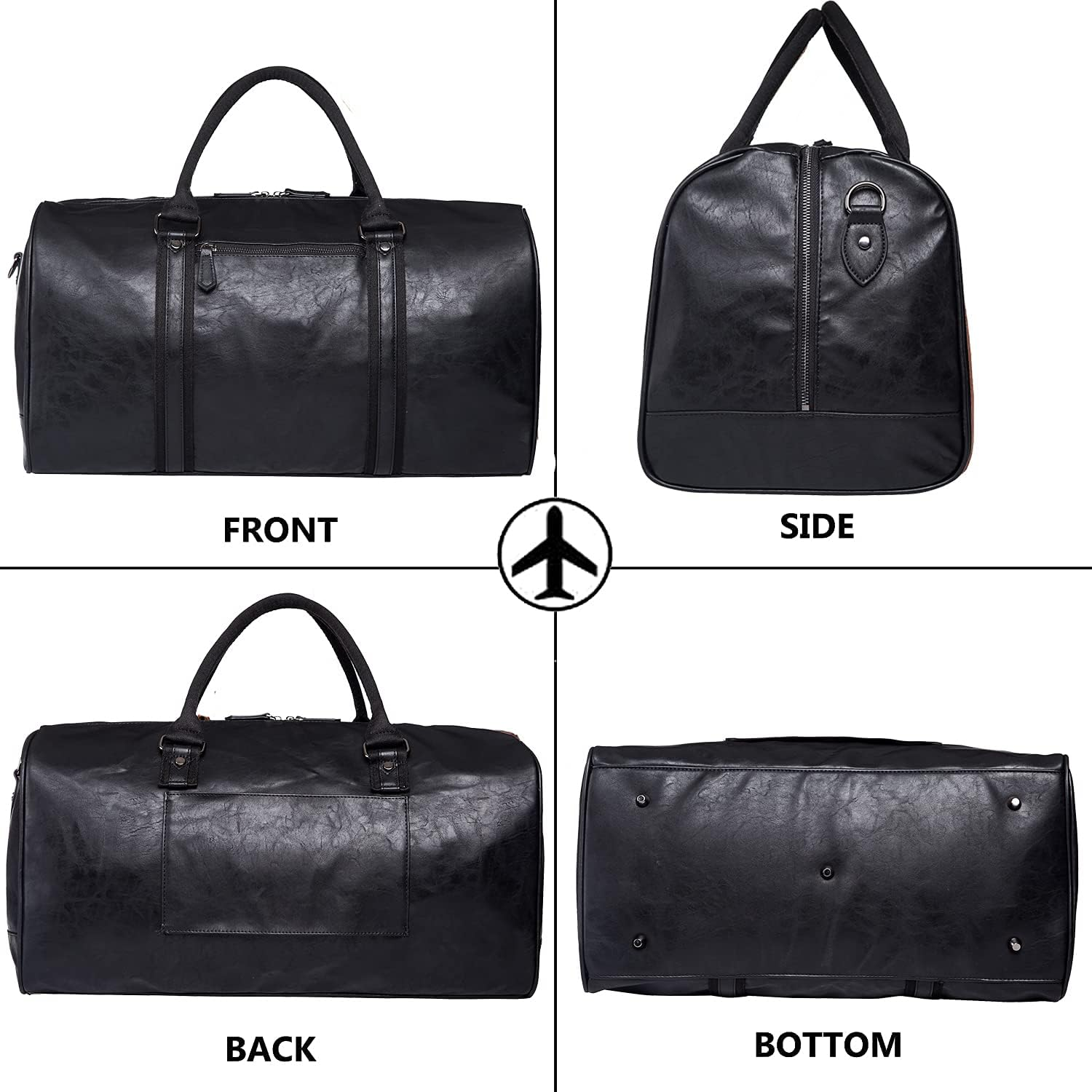 Oversized Duffle Travel Bag Waterproof Leather Weekend Bag Large Carry on Large Carry on Hangbag for Mens or Women, [Z]Black image number 1
