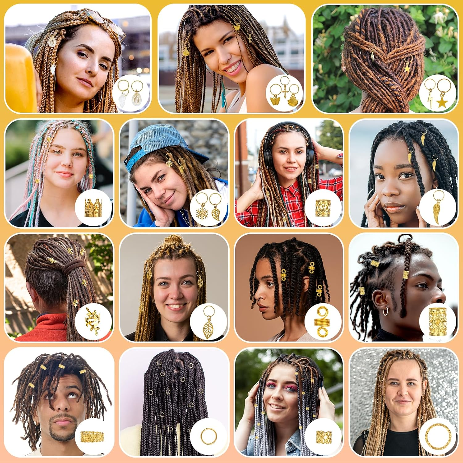 Pack of 362 Gold Hair Accessories, 20 Designs Dreadlocks Jewellery Rings, Adjustable Golden Hair Accessories for Braids with Hair Rings, Hair Spiral Clips, Charms, Ideal for DIY, Festival, Braiding image number 5