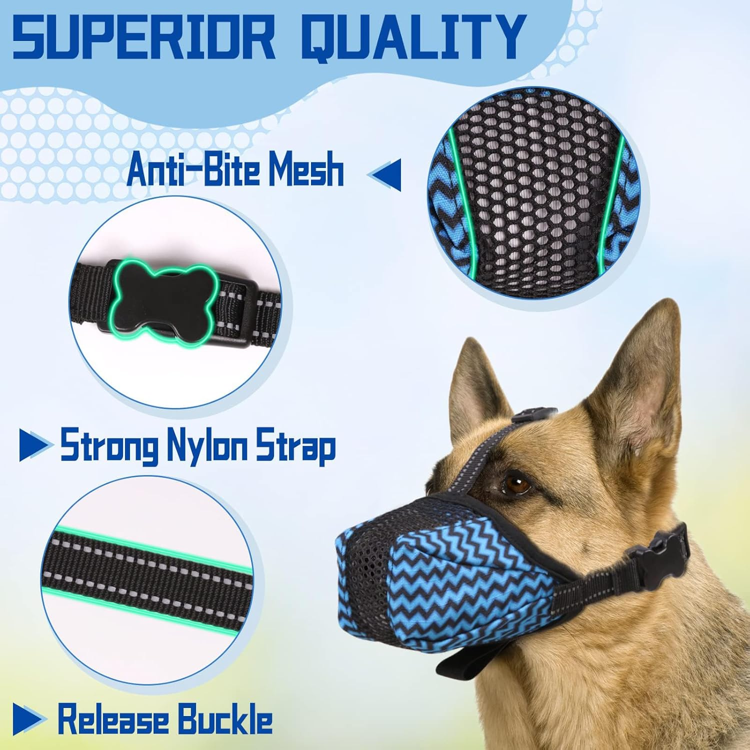 Calkrer Muzzle for Dogs, Nylon Muzzle Around, Dog Muzzle, Soft Mesh Muzzle for Large and Medium Dogs, Breathable image number 5