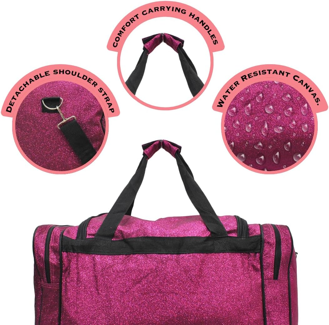 NGIL Canvas 23" Inch Duffle Bag, Hot Pink Glitter, Casual - Baseball-Black image number 3