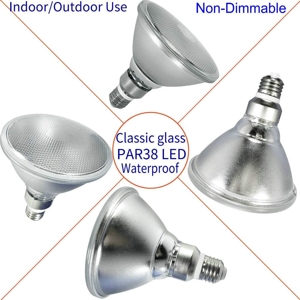 E27 PAR38 LED Cool White 6000 K, Waterproof, for Indoor and Outdoor Use, Not Dimmable, Spotlight Light, Floodlight Bulb, 15 W Cool White LED PAR38 Glass Reflector Lamp (Replaces 150 W image number 4