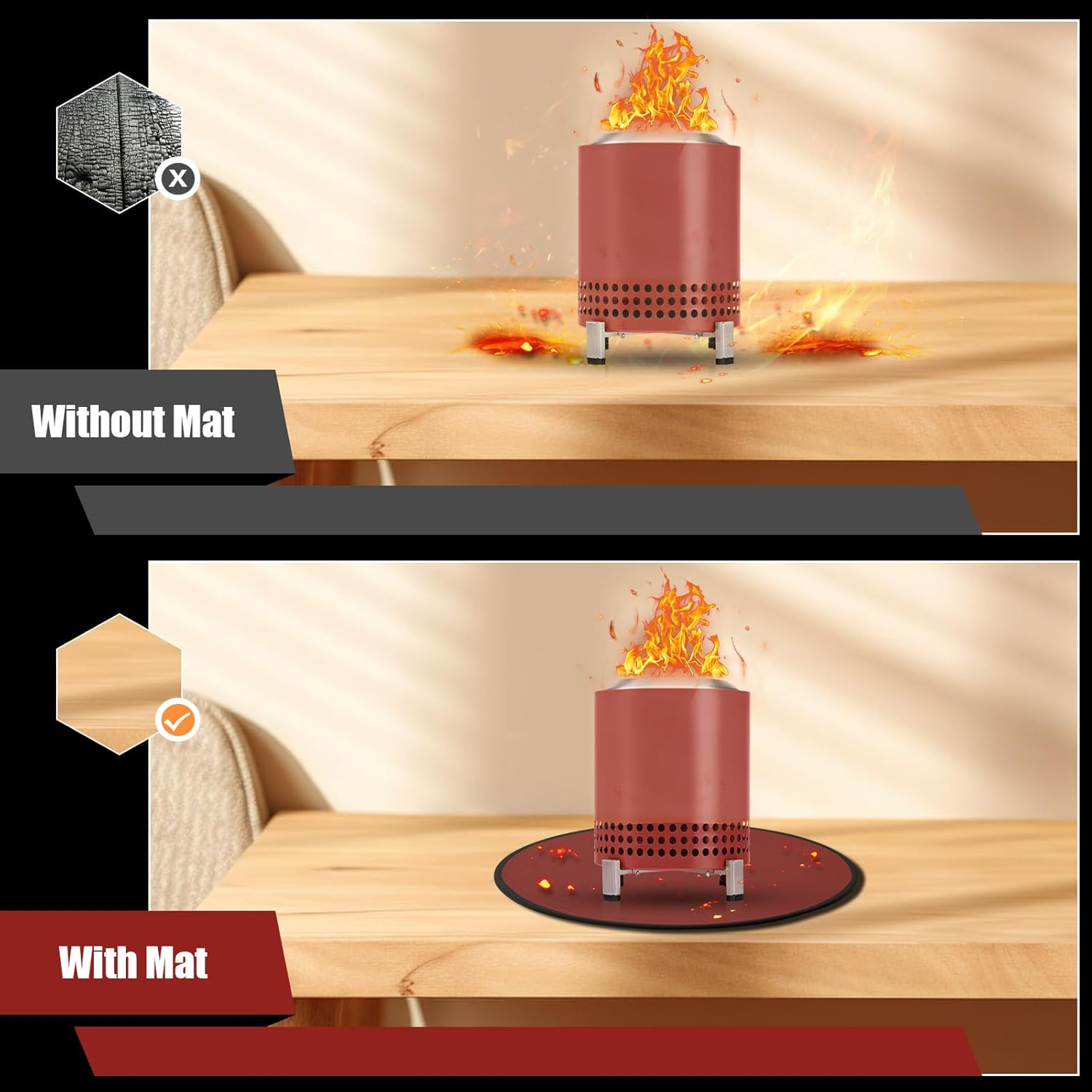 Solo Stove Mesa/Xl Tabletop Fire Pit Mat, 4-Layer Fireproof Heat Resistant under Grill Mat, Easy-To-Clean Waterproof & Non-Slip for Table Top Protection - Red image number 4