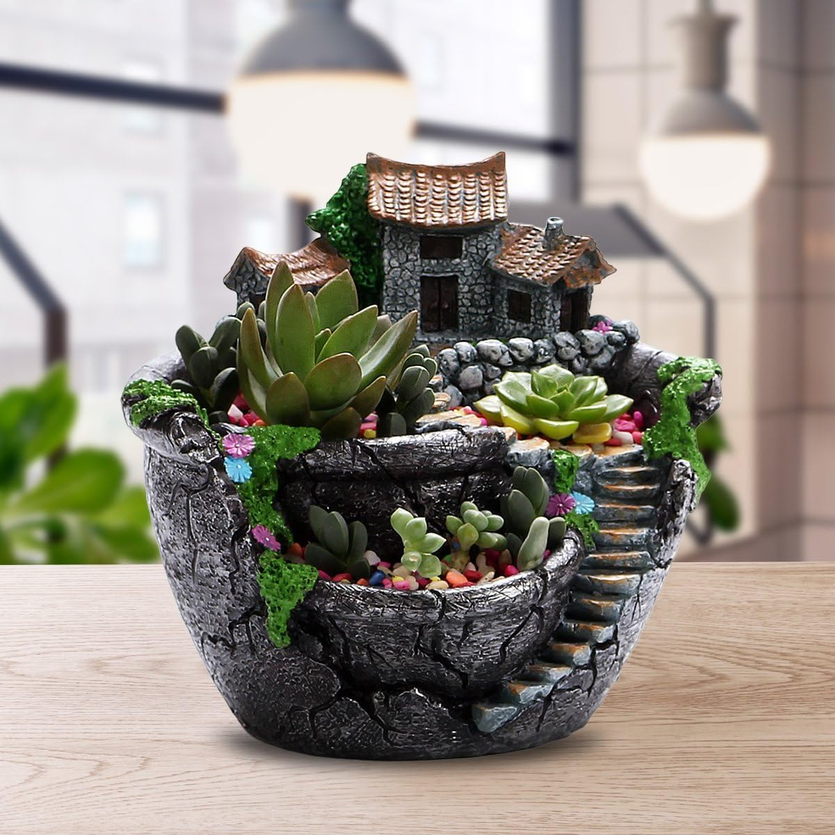 Planter Flower Plant Pots Fairy Garden Pot with Sweet House Resin Miniature Creative Succulent Plants Pot Mini Garden Decoration Bonsai Decor Accessories image number 2