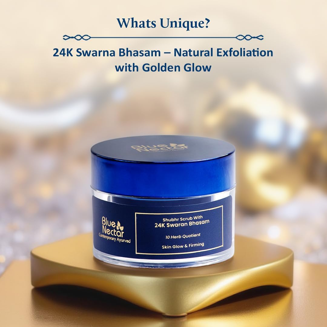 Blue Nectar 24K Gold Face Scrub for Glowing Skin | Cleanser & Exfoliating Scrub with Aloe Vera, Walnut & Kumkumadi for Men & Women | Ayurvedic Tan Removal (12 Herbs, 50G) image number 1