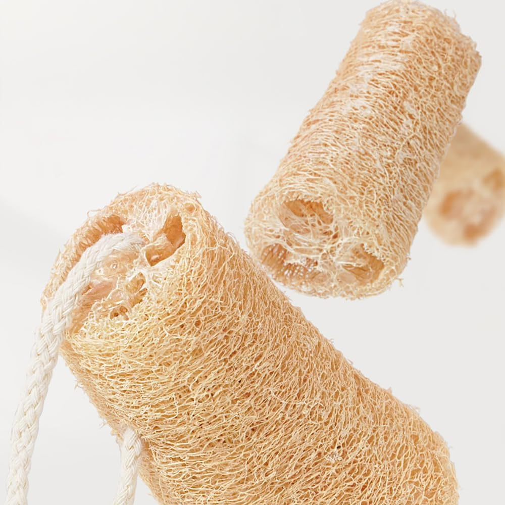 Natural Organic Loofah Sponge for Cookware, Kitchen, Bathtub and Body, Handmade Luffa Fiber, Biodegradable, Compostable & No Smell (Natural Beige, Cylinder)