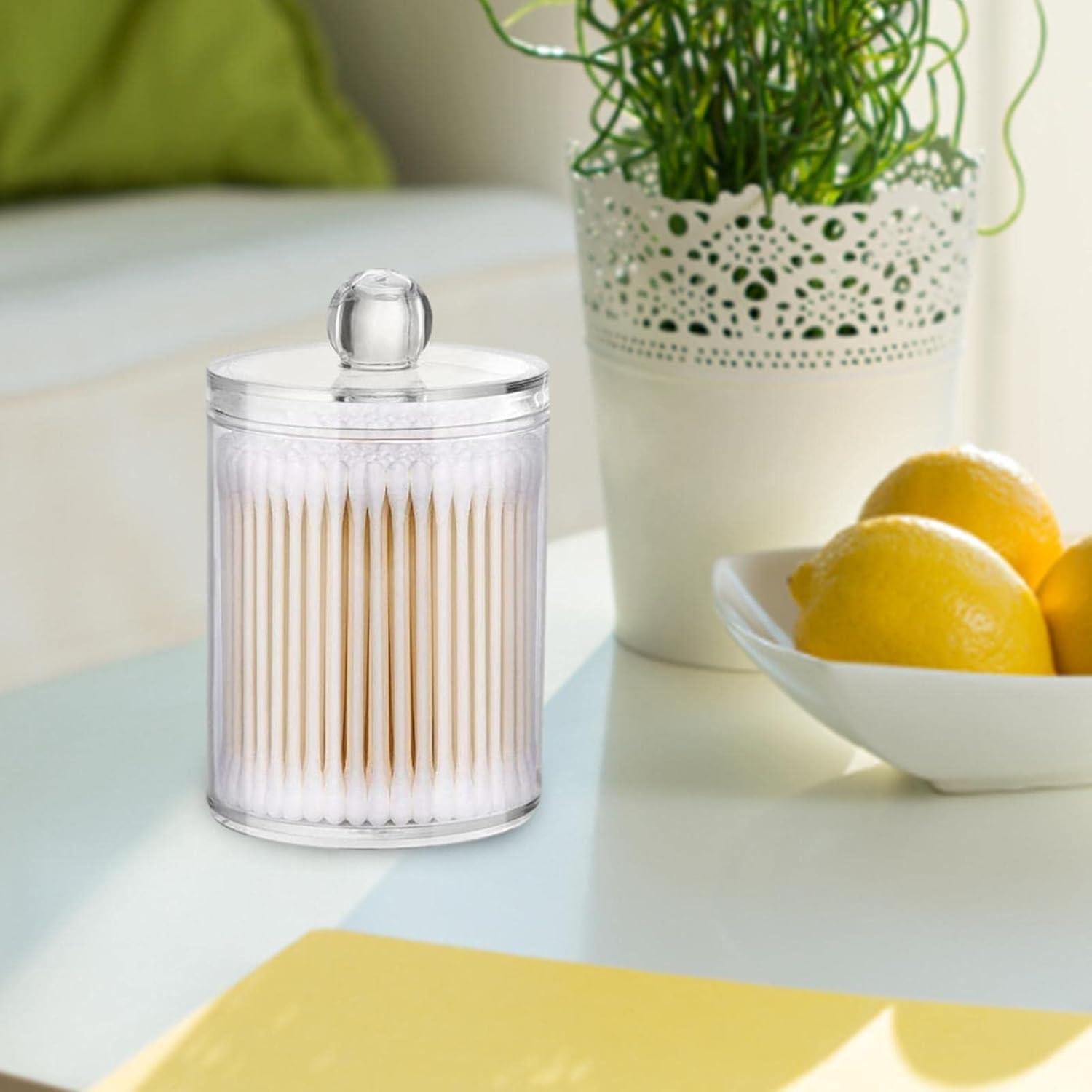 Clear Acrylic Cotton Organizer Jar - Bathroom Storage Canister for Cotton round Pads Swabs image number 2