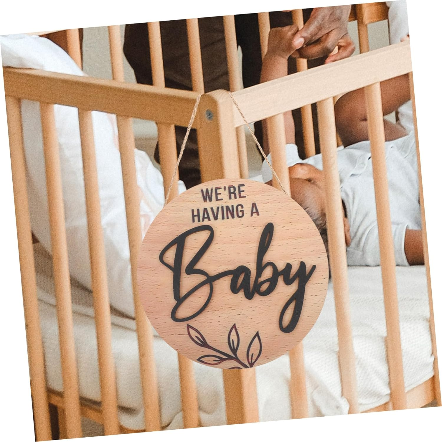 Beaupretty Arrival Sign Wooden round Birth Announcement Board for Newborn Name Display Photo Prop Door Decor for Boys and Hospital Welcome Plaque Parents image number 3