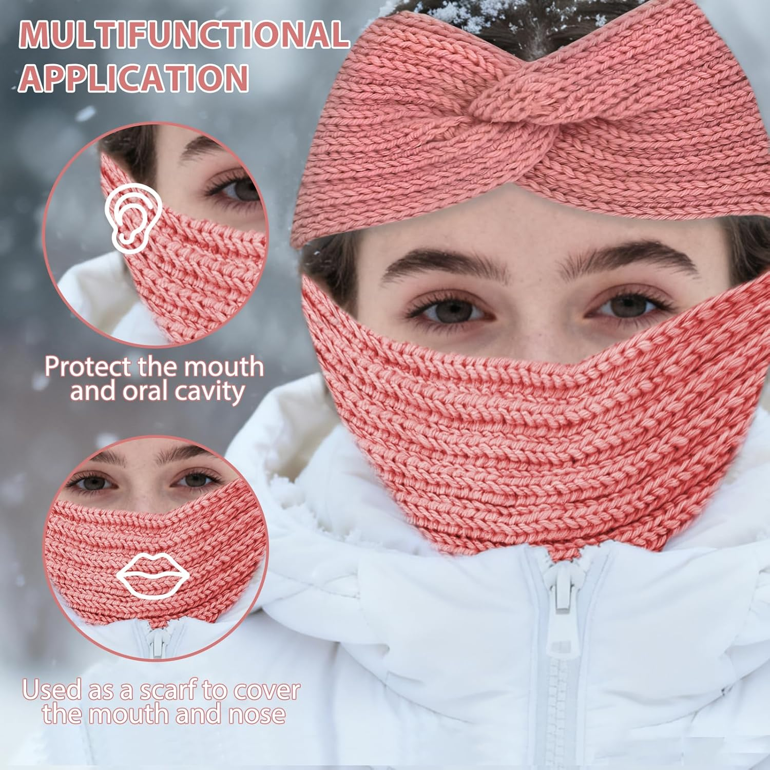 Pack of 3 Women'S Winter Knitted Headband Children Girls Autumn and Winter Simple Versatile Headbands Knitted Hair Band Ear Warmer Elastic Beige + Grey + Pink image number 6