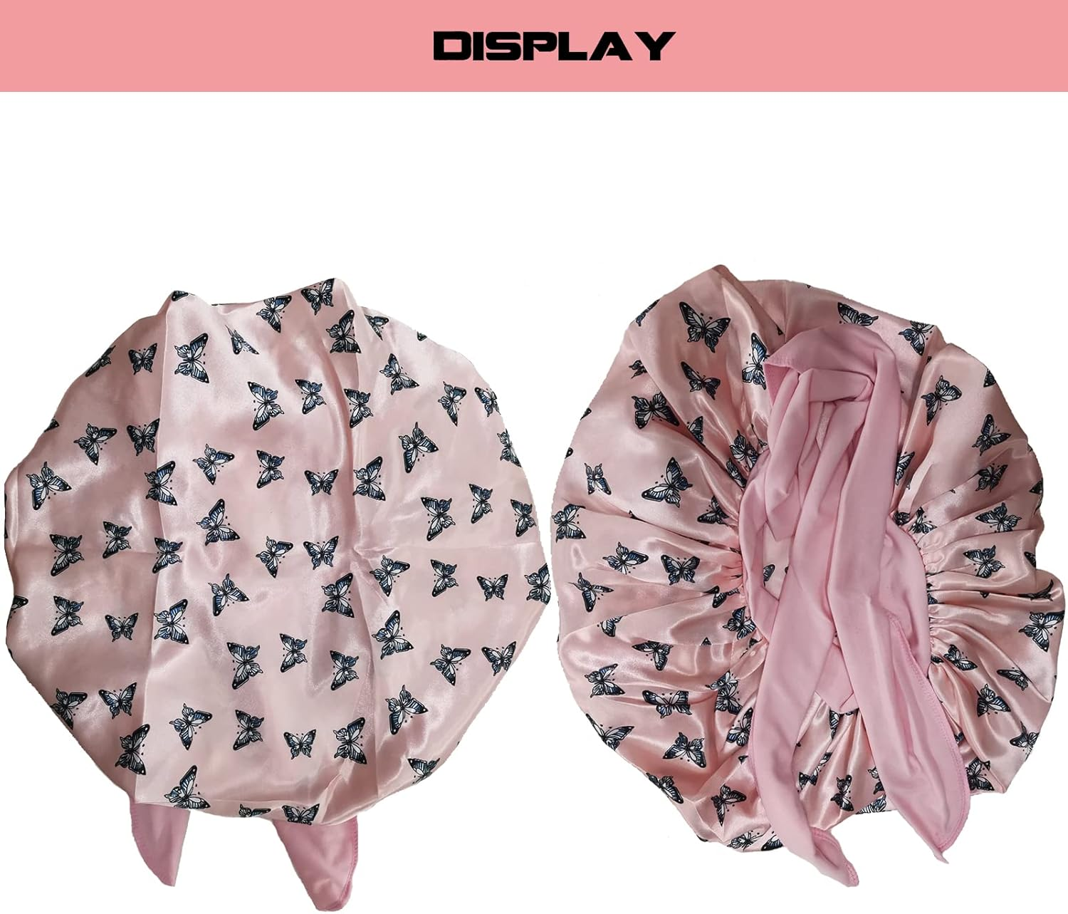 MUFEKUM Hair Bonnet for Sleeping, Printing Satin with Stretchy Tie Band Edge Wrap, Wide Band Silk Large Night Sleep Cap for Women Girls Hair Care