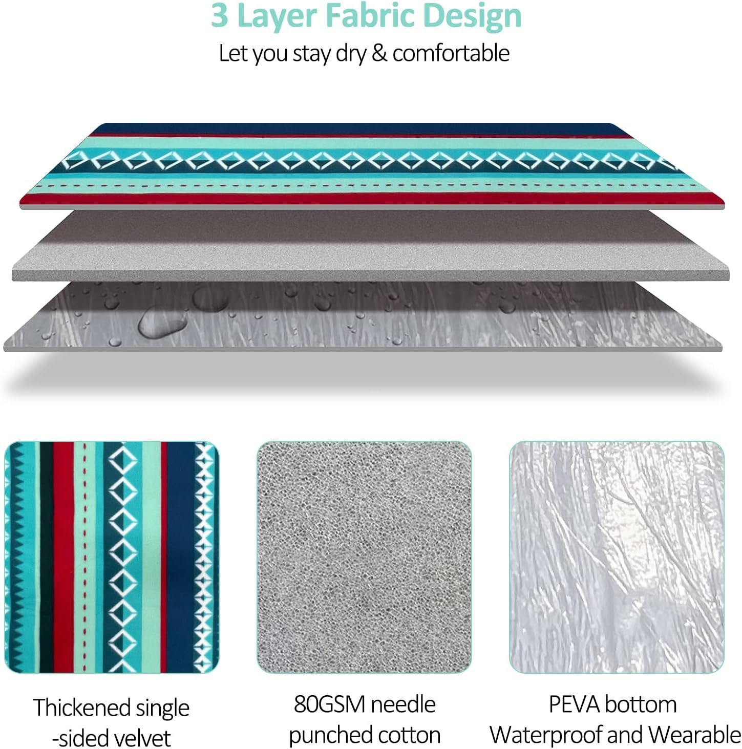 Picnic Blanket Portable, 300X200Cm Large Outdoor Rug with Waterproof Backing, Picnic Mat with Carrying Handle, Suitable for Camping, Travel, Park, Beach, Garden, Family Gathering image number 6