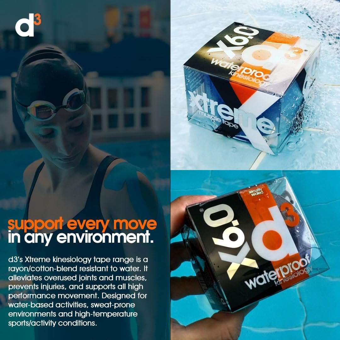 D3 X35 Extra Long Xtreme Waterproof Sweatproof Kinesiology Tape Roll - 50Mm X 35M Latex-Free Hypoallergenic Joint Muscle Sports Physio Medical Injury Support (Beige) image number 2