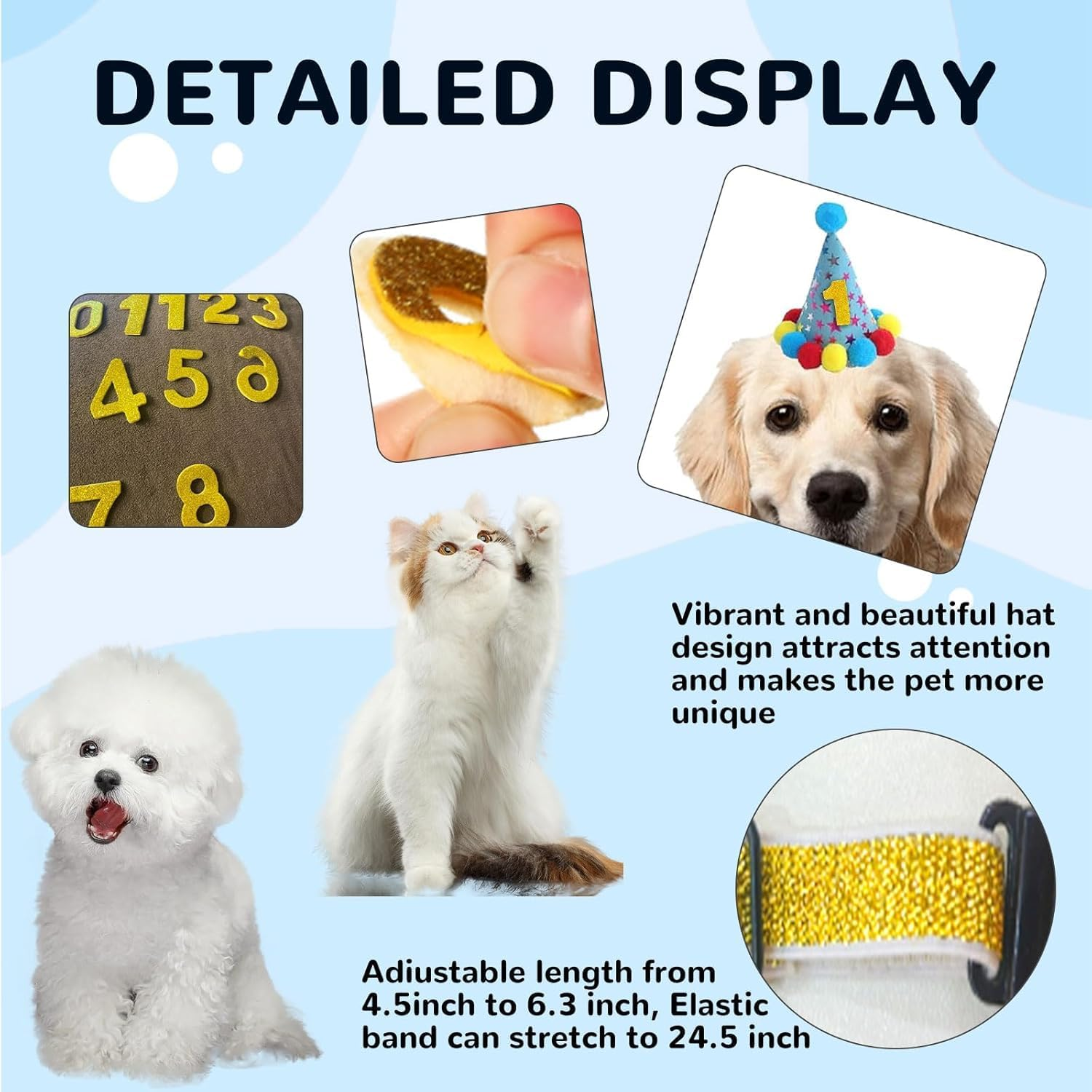 Dog Birthday Hat Bandana Party Decorations, Reusable Dog First Birthday Supplies with Banner Bowtie Numbers Crown, Cute 1St Large Puppy Girl Happy Birthday Outfit Shirt, One Size for Dogs Pet (Blue) image number 4