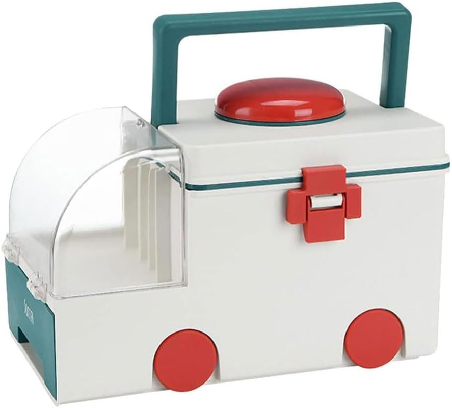 Portable First Aid Storage Box, Ambulance-Shaped Plastic Medicine Organizer, Large-Capacity Home and Outdoor First Aid Kit for Adults and Children image number 3