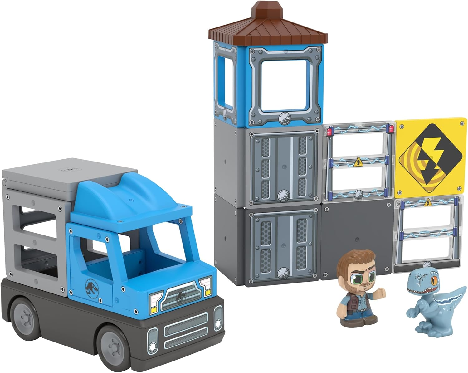 TILE TOWN Jurassic World Dino Rescue Magnetic Tiles Construction Building Set + Figures + Car, Kids 3-5+, New Action Tiles for Action Play, Realistic Builds, STEM Creative Toy