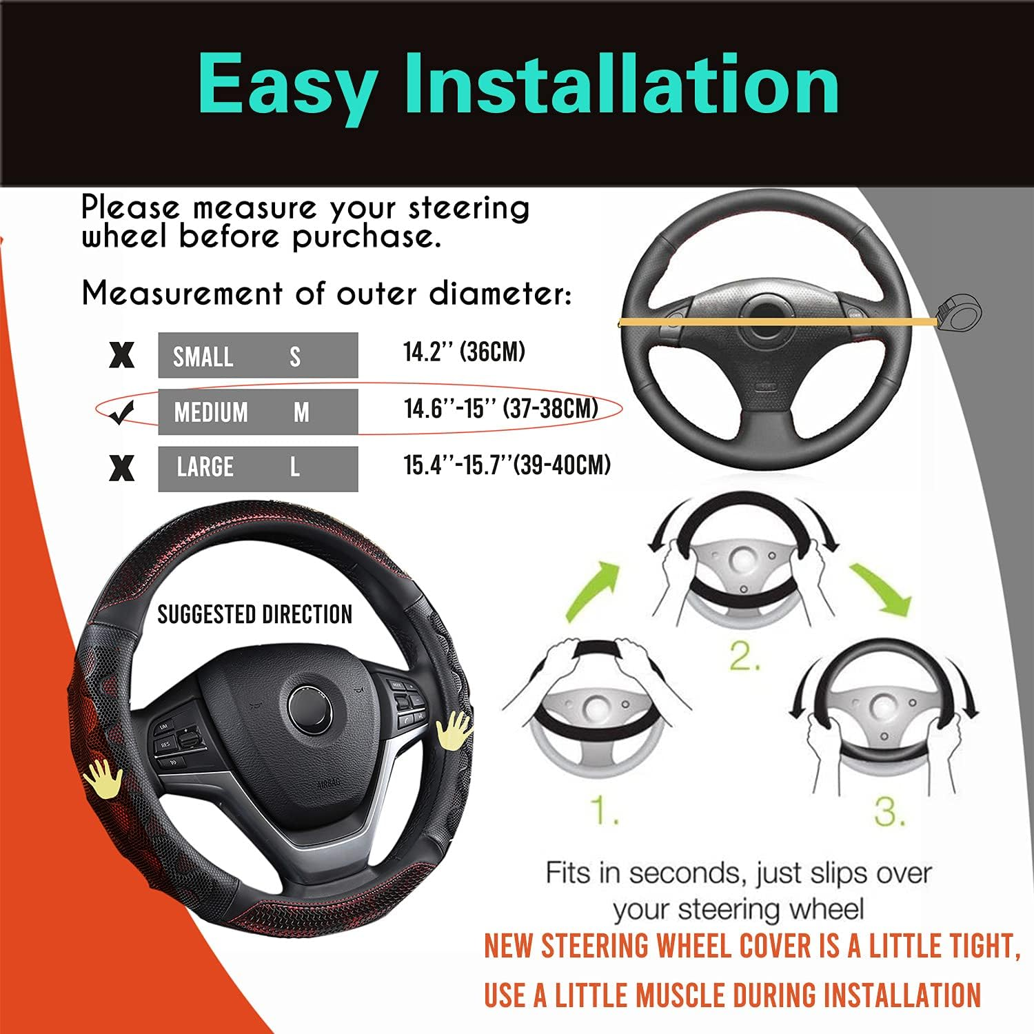 PINCTROT Steering Wheel Cover Great Grip with 3D Honeycomb Anti-Slip Design, Universal 15 Inch (Wine Red)