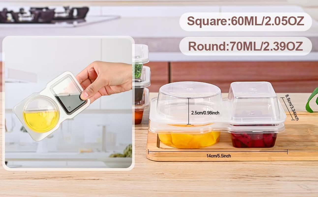 25PCS Double Compartment Condiment Containers with Lids, Reusable Snack Containers for Refrigeration and Portion Control, Takeaway Sauce Dip Case, Great for To-Go Sauce, Sampling, Travelling Snacks image number 4
