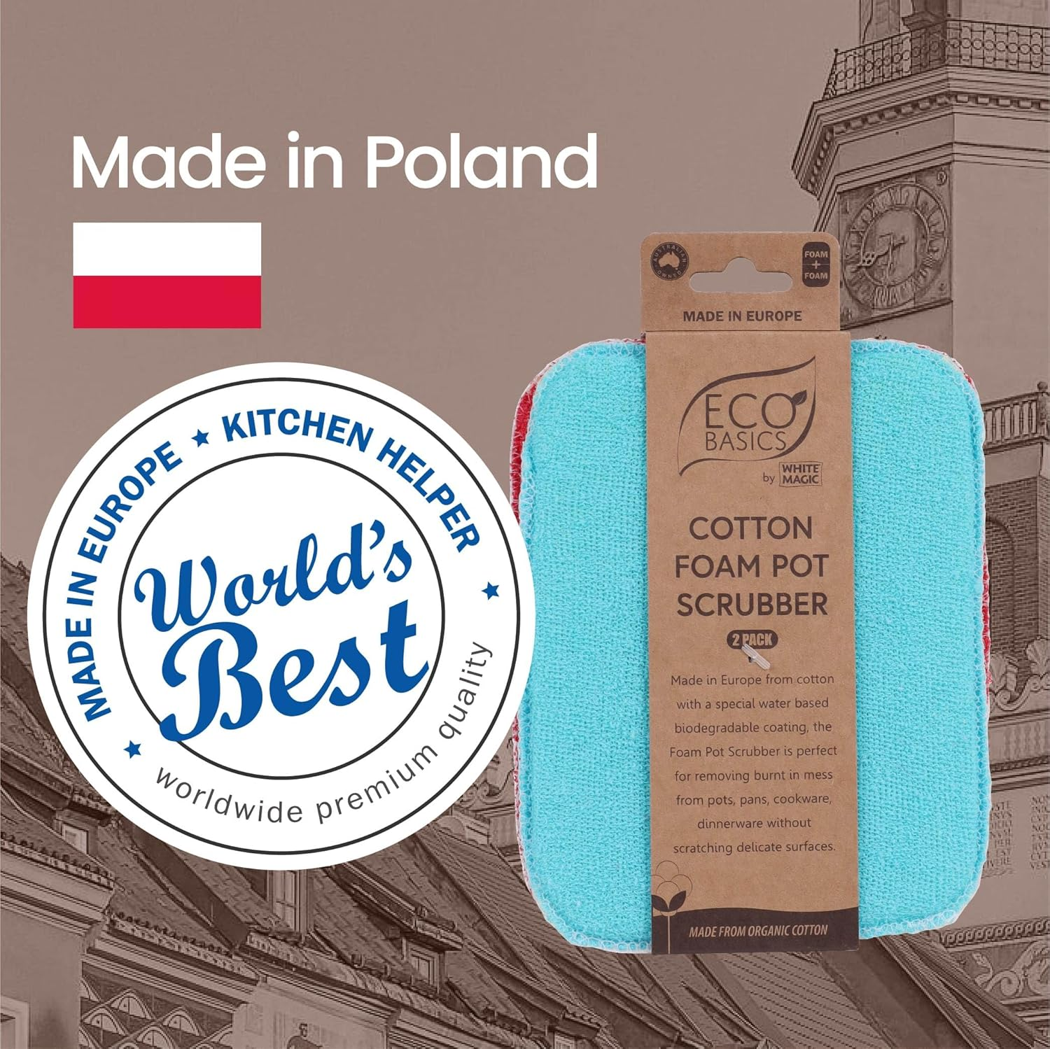 White Magic Eco Basics Cotton Foam Pot Scrubber 2-Packs image number 3