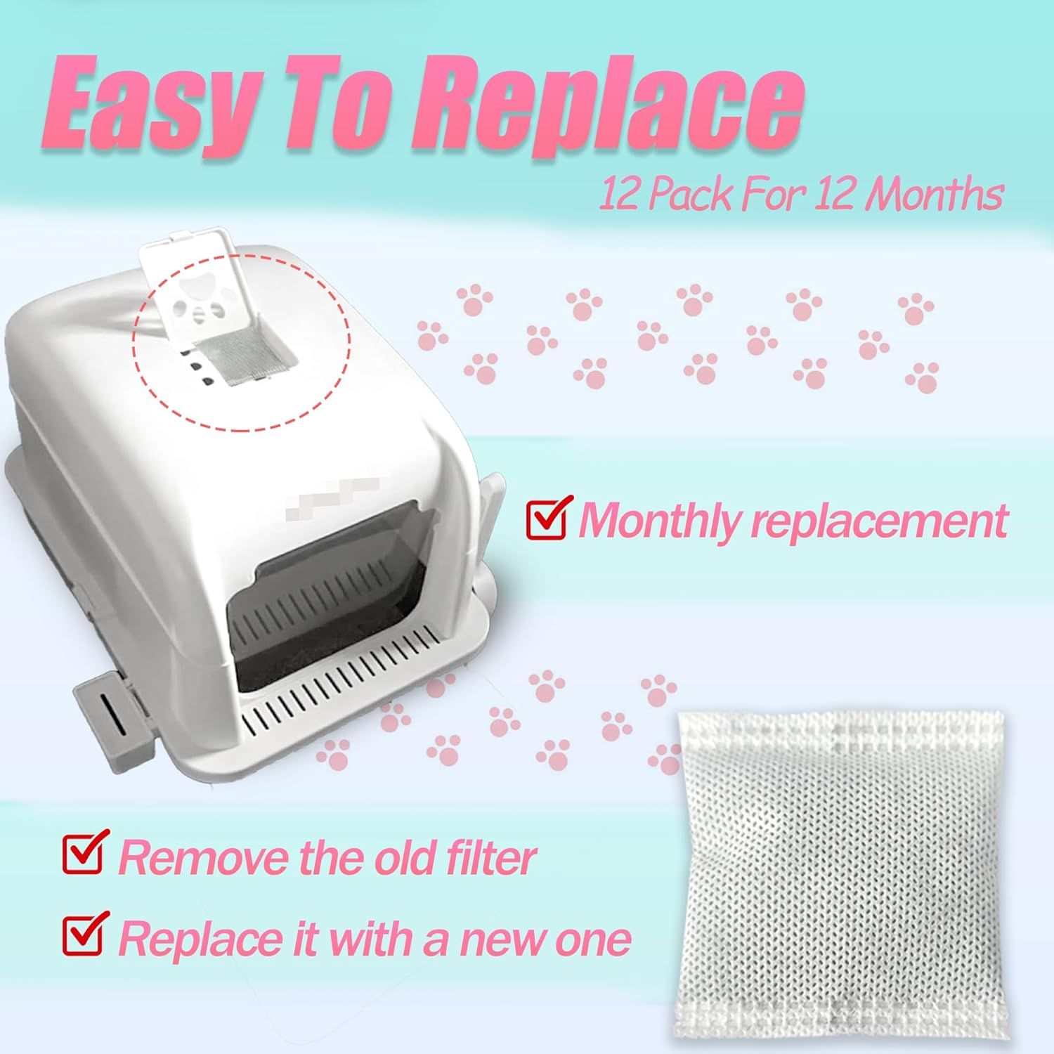 Purifylogix 12 Pack Universal Odor Eliminator for Hooded Cat Litter Box, Natural Activated Charcoal Filters Refills, Cat Toilet Odor Control Replacement for Automatic Litter Box image number 1