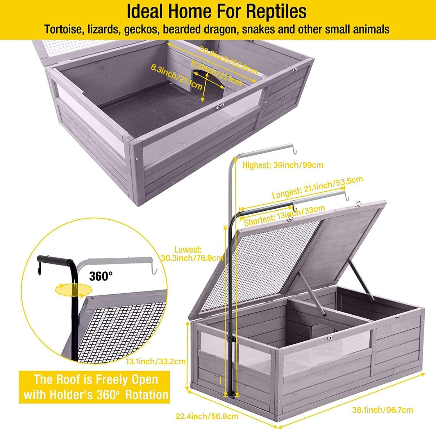 Tortoise Cage Large Tortoise House, Indoor Tortoises Enclosure for Small Animals, Outdoor Reptile Cage - Weatherproof Bottom for Tortoise Table image number 4